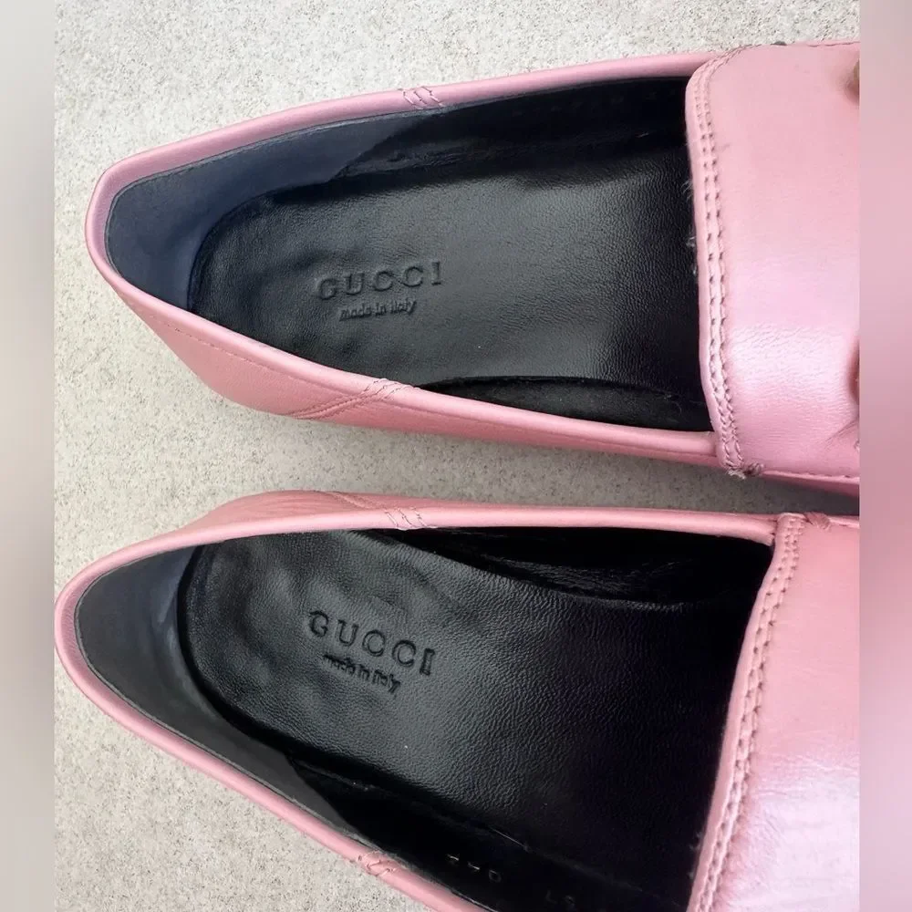 Gucci Brixton Horsebit Loafer Pink Leather Driving Flat Mule Jordaan EU 37 US 7